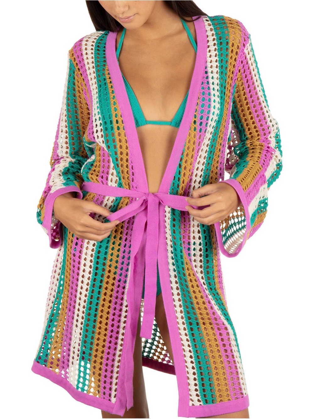Hurley Juniors Striped Crochet Robe Cover-Up - Orchid